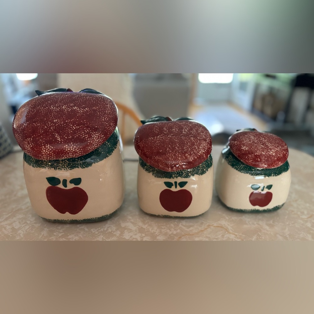 Vintage set of 3 Country Apple Spongeware Kitchen Canisters